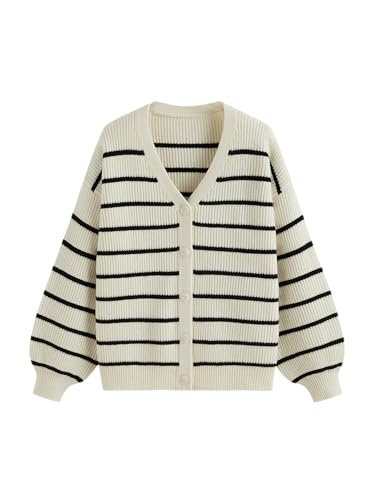 CIDER Women's Striped Knit Cardigan Button Down V Neck Fall Fashion Casual Sweater