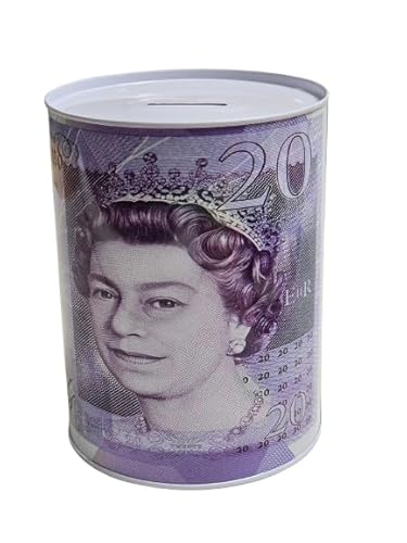 £20 Money Boxes - Bank Note Money Tin Piggy Bank, Savings Tin for Kids, Compact Cash Tin with Note & Coin Slot Opening, Multicolour Coin Bank, Ideal Money Saving Jar for Adults & Juniors (LARGE)