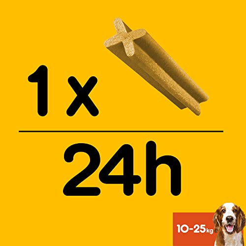 Pedigree DentaStix Hundesnack für mittelgroße Hunde (10-25kg), Zahnpflege-Snack mit Huhn und Rind, 10 Packungen je 7 Stück (10 x 180 g)