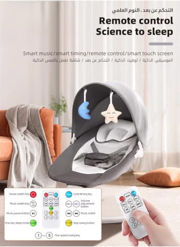 Bentifar 3 in 1 Baby Swing, Electric Rocker and Bouncer Chair, 5-Speed Auto Swing, Bluetooth Music, Remote & Touch Control, 5-Point Harness, Adjustable Recline, with Mosquito Net