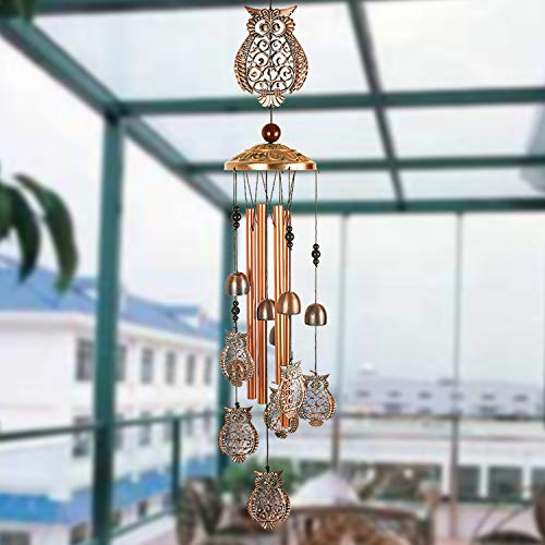 Ymxbl Owl Wind Chimes Outdoor Decoration, Portable Wind Bell, Owls Windchimes With 4 Tubes & 6 Bells, Owl Wind Catcher, Aluminum Owl Chime, Home Decor Mobile Wind Chime, Garden Windchime Gifts For Mom #TOP3