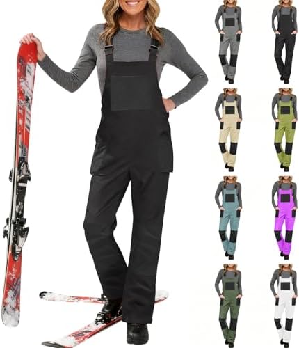 YRAETENM Womens Snow Bibs Waterproof Windproof Insulated Ski Pants Winter Ripstop Snowboard Bib Overalls Adjustable Jumpsuits