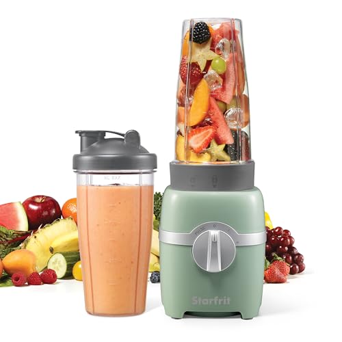 Starfrit Personal Blender - Two 828ml Cups - Two Blades - High, Low & Pulse Modes - 300W - Sage