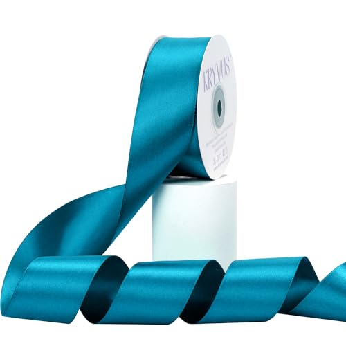Kryvus Turquoise Blue Satin Ribbon, Double Faced 2 Inch X 25 Yards Turquoise Ribbon, Premium Satin Ribbon for Gift Wrapping, Crafts, Hair Bow Making, Sewing, Flower Bouquet, Wedding Party Decor