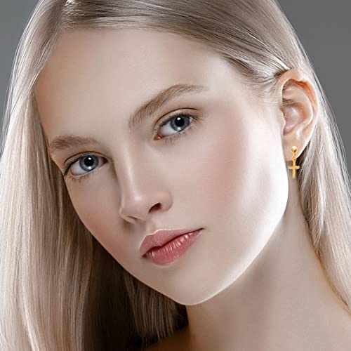 Mystigold Cross 18K Gold Plated Jacket Or Dangle Earrings I Religious Small Earrings For Men And Women 0.4 X 0.2 Inch I Hypoallergenic Earrings I Gold Stud Earrings Hoop Dangle I Gift For Women Men (Dangle Earrings) #TOP3