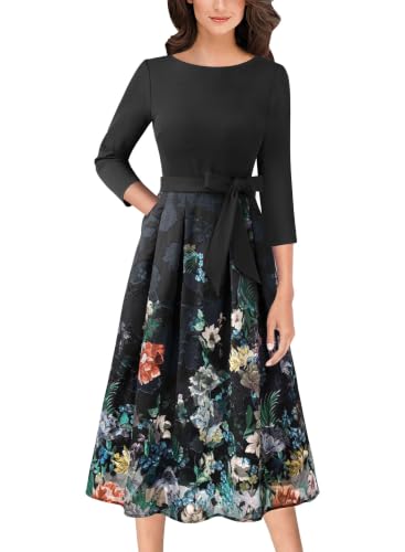 Image of VFSHOW Womens Work Business Casual Church Pockets Belted A-Line Midi Dress