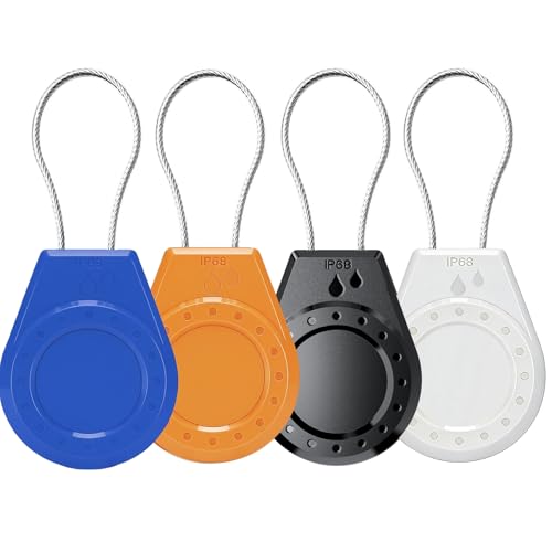 HonShoop Air Tagholder Keychain Case with Steel Wire Cable & Hex Lock, Waterproof Anti-Lost Shockproof Cover Compatible with Apple Air Tag for Luggage, Backpack, Keys (Blue+Orange+Black+White)