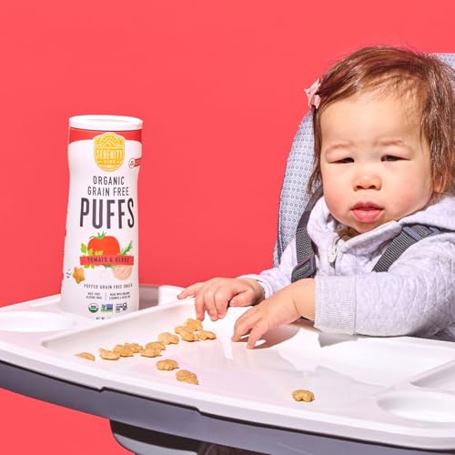 Image of Serenity Kids 6+ Months Grain-Free Baby Puffs - Tomato & Herbs USDA Organic Baby Snacks - Allergen Safe Toddler Snacks - Quick-Dissolve Infant Puffs - 1.5 Oz Pack of 1