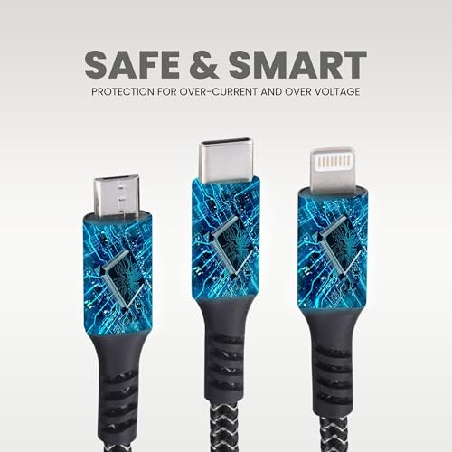 Image of Nextech 3 In 1 USB Fast Charging Cable | Type C, Lightning, Micro USB Connectors | Fast Charging & Data Sync | Compatible With iPhone, iPad, Android & Type-C Phones | Durable & Tangle-Free, 1M