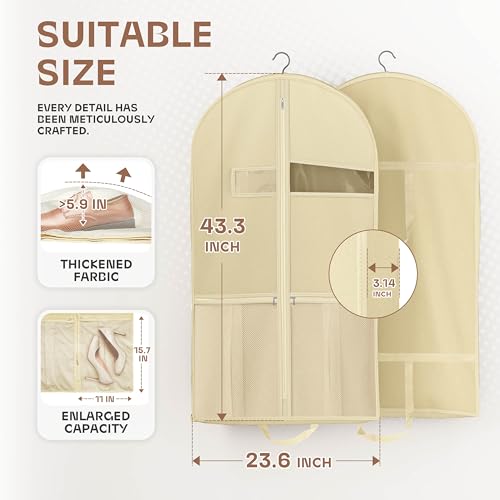 Image of Lazebox 43 inch Travel Garment Bag with Accessories Zipper Pocket, Heavy Duty Suit Bag for Suits, Tuxedos, Dresses, Coats, Beige, 1 pack