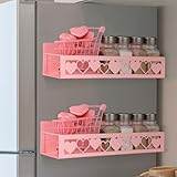 Beeveer 2 Pack Heart Magnetic Spice Rack for Refrigerator Metal Magnet Basket Shelf for Fridge Seasoning Storage Organizers Home Decor Kitchen Accessories (Pink)
