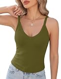 Lonya Camiseta Tirantes Mujer Top Lencero Sin Mangas Verano Sexy Deportivo Costilla Camisolas Básica Tank Tops Elástica Casual Fiesta Shirt Verde Militar,S