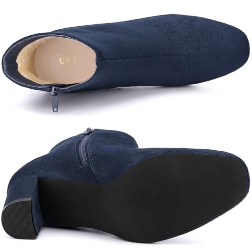 Allegra K Allegra K Women's Side Zip Chunky Heels Navy Blue Ankle Boots 5.5 M US