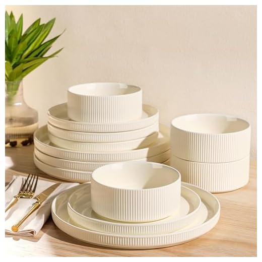 TheTerra Ceramic Dinnerware Sets for 4, 12 Pieces Porcelain Lightweight Plates and Bowls Sets, Scratch Resistant Dish Set, Oven & Microwave & Dishwasher Safe, Beige