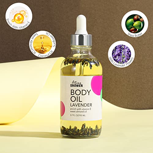 Body Oil - Lavender Oil With Sweet Almond Oil, Coconut Oil And Vitamin E Oil, Massage Essential Oil With Dried Lavender Flowers, Relaxing Body Oils For Women Dry Skin 3.7 Fl Oz, Gifts For Fathers Day #TOP1
