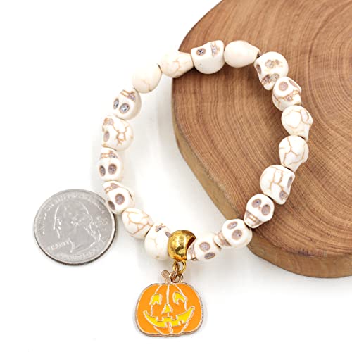 Image of Uloveido Halloween Bracelets for Men Women Black White Skull Stone Bracelet Charm Ghost Pumpkin Lamp Bat Design Bracelets