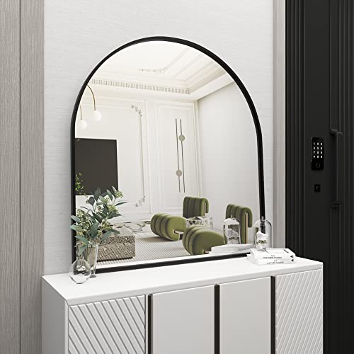 Neuweaby Arched Wall Mirror, Arched Bathroom Mirror, Fireplace Mantel Mirror, Wall Mounted 33"X31" Large Black Arch Mirror W/ Metal Frame, Entryway Mirror Bedroom #TOP8