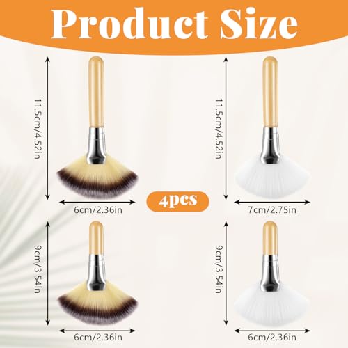 Qianyu 4 Pieces Facial Fan Brushes Soft Synthetic Fibers Makeup Brushes with Wooden Handle Blush Powder Cosmetic Applicator for Blending Face Highlighting Eyeshadow Buffing Portable Cosmetic Tools - Image 2
