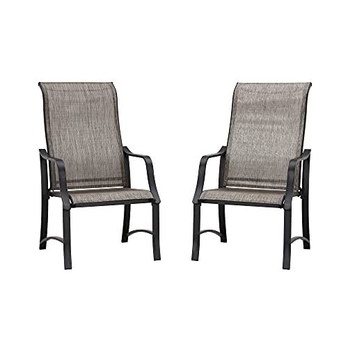 LOKATSE HOME Dining Chairs High Backrest Teslin Bar Set of 2 Outdoor Metal Furniture for Garden Patio Pool Beach Yard, Grey