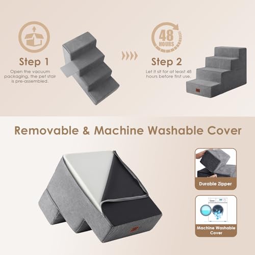 Image of EHEYCIGA Dog Stairs for Bed 20 inch H, 4-Step Extra Wide Dog Steps for High Bed, Pet Steps for Small Dogs and Cats, Non-Slip Balanced Pet Ramp Indoor, Grey
