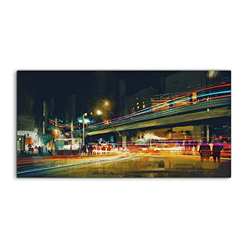 Photo acryl art murale nuit urbaine pour sublimer l'ambiance d'une chambre moderne
