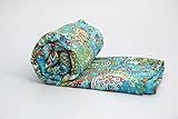 Twin Size Kantha Quilt Tarquiose Paisley Print Handmade Vintage Indian Kantha Bedspreads Cotton Bedding Throw Soft Blanket