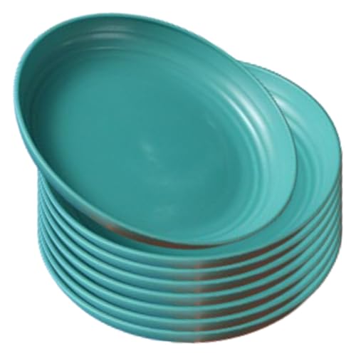Image of YANCI 23 cm Large Deep Plastic Plates, Unbreakable and Reusable Light Weight Dinner Plates Pasta and Dumpling Bowl Microwave Safe BPA Free Dishwasher Safe, Set of 8, Dark-Green
