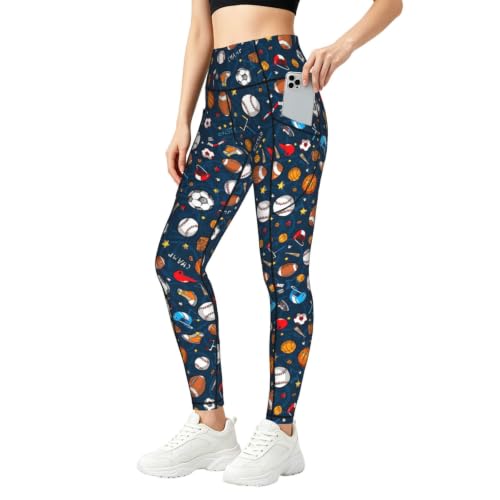 Leggings de yoga de béisbol con bolsillos pantalones deportivos opacos para fitness y correr