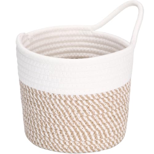 Sea Team Paniers à suspendre en corde de coton - Petit panier de rangement tissé de 17 cm - Sac à suspendre pour vélo, pot de fleurs en tissu, pot, mur, porte - Organisateur de porte pour clés