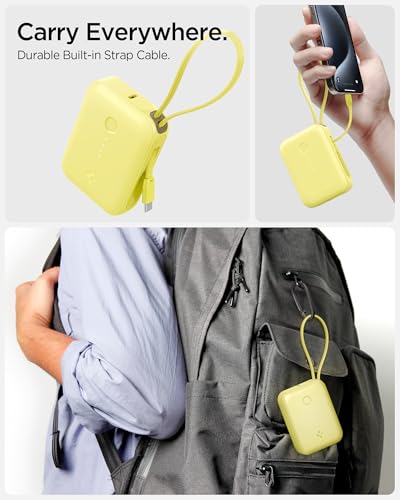 Image of Spigen ArcPack 10000mAh Power Bank with Built-in USB-C Cable,30.0W Fast Charging, 1 Type-C Cable, 1 Type-C Port, 1 USB-A Port - (ABS + PC | Pastel Yellow)