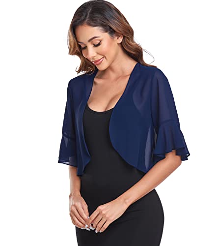 Image of Shrugs for Women Chiffon Bolero Shrug Short Sleeve Open Front Summer Cropped Cardigan for Dresses