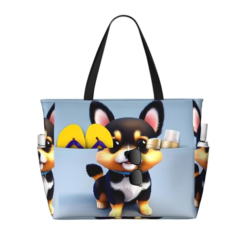 Card Love Fancy Puppy Large Capacity Waterproof Sandproof Multifunctional Beach Travel Camping Picnic Storage Bag