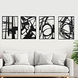 OUR NEST Pack of 4 Black Abstract Metal Wall Art – Minimalist Matte Finish 3D Line Art Wall Decor for Living Room, Bedroom, Bathroom, or Study (16' x 11')