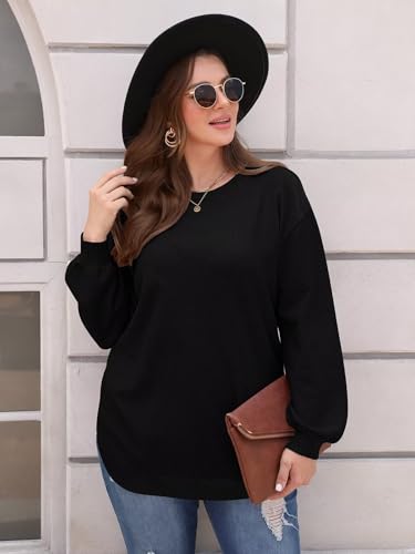 Image of BELAROI Plus Size Sweaters for Women Long Sleeve Shirts Loose Casual Oversized Tunic Sweater Fall Outfits Curved Hem M-5X