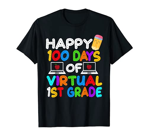 Felices 100 días de enseñanza virtual de primer grado niños en línea Camiseta