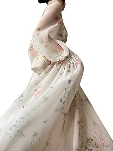 Women's Tea Break French Dresses Printed Thin Fairy Long Dress 2025 New4