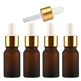 4 STÜCK-PACKUNG 10 ml Matt GLAS Tropfflasche mit GLAS Pipetten mit Gold Schraube Ring.