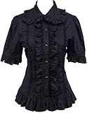 Antaina Black Cotton Lace Ruffle Retro Victorian Sweet Lolita Shirt Blouse,XL