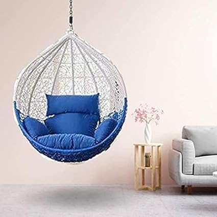 Outdoor Hyderabad Store Single Seater Swing Chair Hammock Swing Chair Without Stand & Cushion Hammock Hanging Jhula for Indoor, Outdoor,Balcony, Garden(Blue_White)