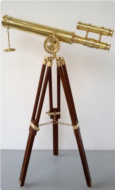 Antique Double Barrel Telescope Navy Brass with Tripod Stand Beautiful Gift Item