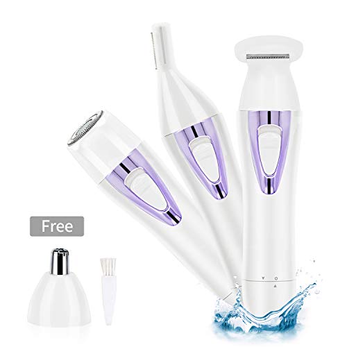 Pretfarver Bikini Trimmer for Women, Painless 4 in 1 Electric Razor for Women Portable Facial Hair Removal for Women Face/Bikini Area/Armpit/Leg USB Recharge Eyebrow Nose Hair Trimmer for Women