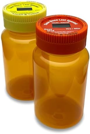 Automatically Displays Time Since Last Opened - Built-in Stopwatch Smart Pill Bottle Cap Medication Reminder Case (Qty 2-4.0 oz Amber Bottles) CRC image 4