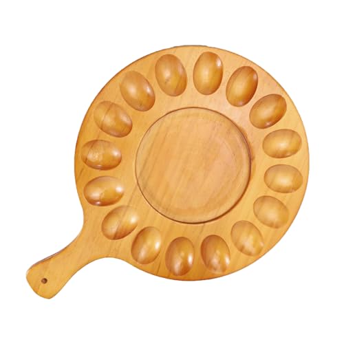 Wooden Egg Plate for Deviled Eggs 16 Hole Round Egg Holder Serving Platter for Easter Christmas Parties Easy Clean Deviled Egg Tray Cutting Board Cheese Board Kitchen Countertop (16 Hole)