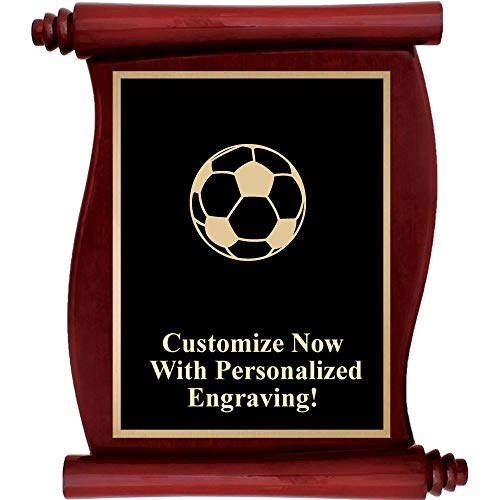 Crown Awards Soccer Ball Plaques, 9x12 Rosewood Scroll Plaque Soccer Ball Trophy Plaque