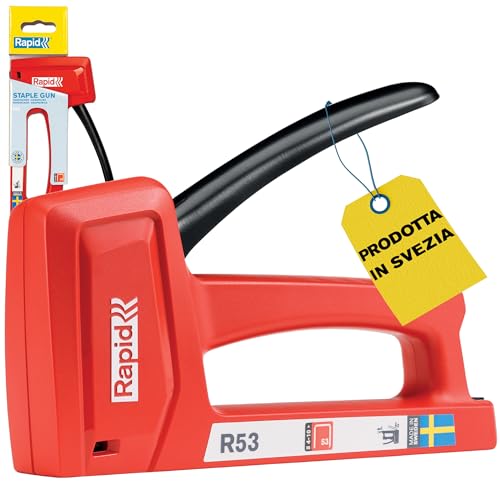 Rapid R53 Graffatrice Manuale Leggera per il Fissaggio di Tessuti e Tappezzeria su Pareti in Legno, Impugnatura Ergonomica, Meccanismi Interni in Acciaio, Realizzata in Svezia, 117 x 32 x 180 mm