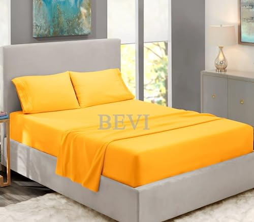 Image of BEVI - Home Premium Solid Plain Single Bedsheet with 1 Pillow Cover 300 TC Microfiber for Single Bed | Size (60 inch x 90 inch) Yellow