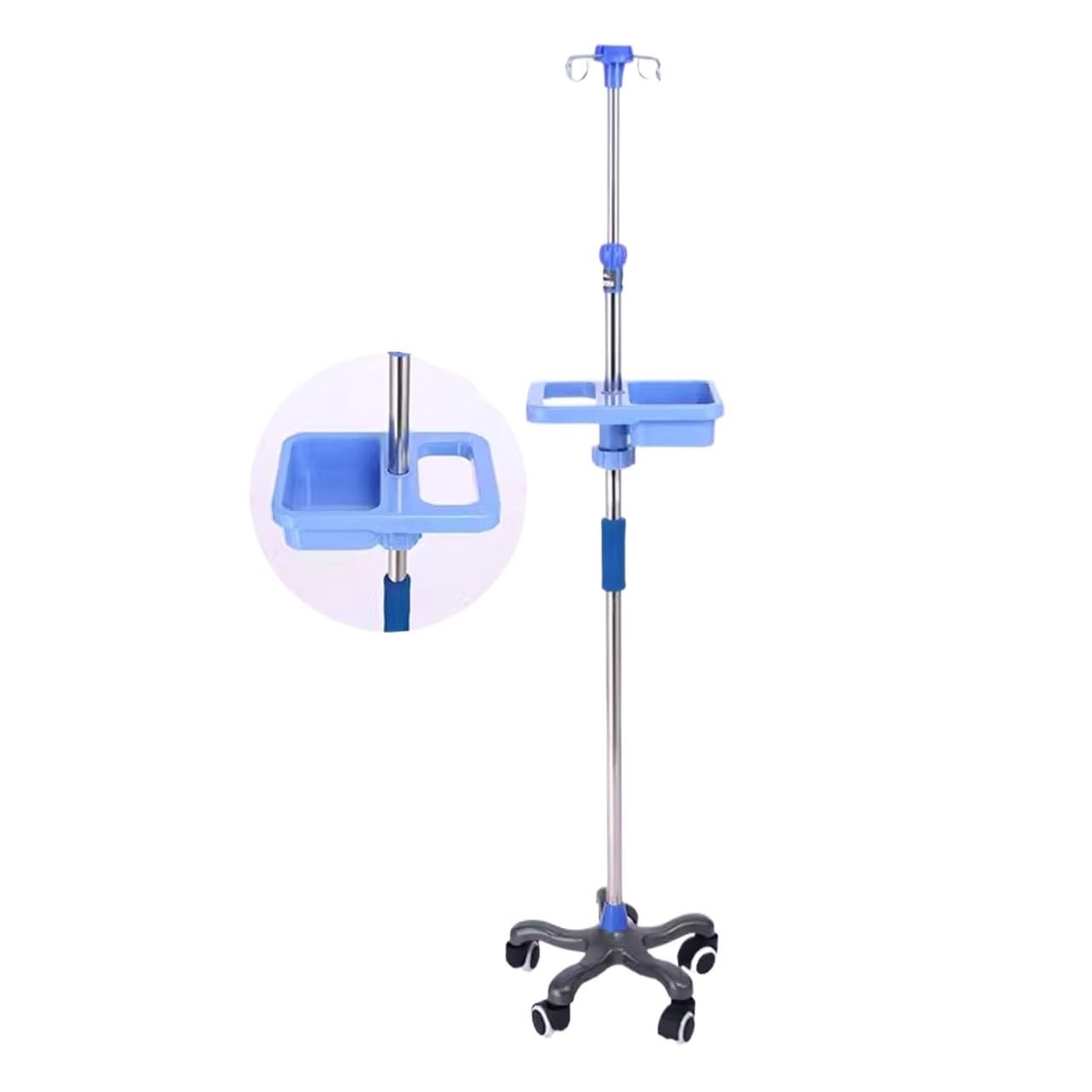 Asta portaflebo con ruote Supporto portaflebo portatile medico con 4 ganci e vassoio regolabile in altezza 1,5-2M for casa ospedaliera asta per flebo