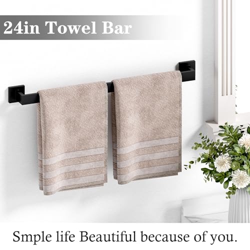 Foto de Juego de accesorios de baño negro mate de 24 pulgadas, juego de toallas de baño cuadradas, toalleros resistentes de acero inoxidable SUS304 para baño montado en la pared (12 piezas/24 pulgadas) (imagen 3)