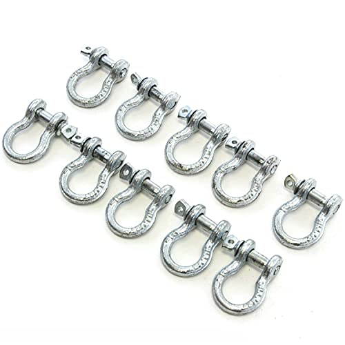 NOOTO 10 Pack FL589266 Galvanized Steel Bow Shackle & Screw Pin Anchor 1/4 Inch Rigging WLL 1000 lbs