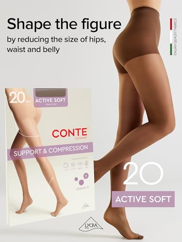Image of Conte Sheer Full Support Control Top Pantyhose Tights with Vitamin E for Sensitive Skin Active Soft 20 Den